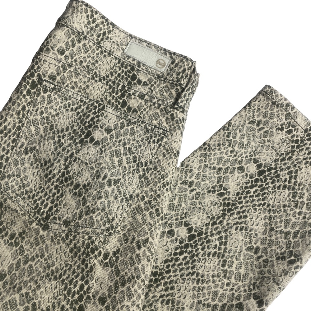 AG Adriano Goldschmied 30R Reptile Print Ivory Gray Cotton Blend Skinny Pockets